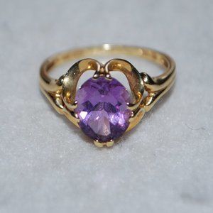 14K YG Suspended Oval Amethyst Ring